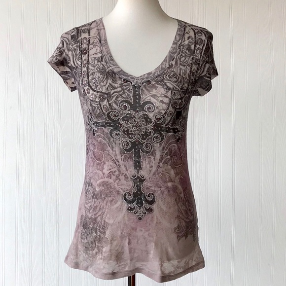 Charming Charlie Embellished Print T-Shirt Small - Picture 1 of 5